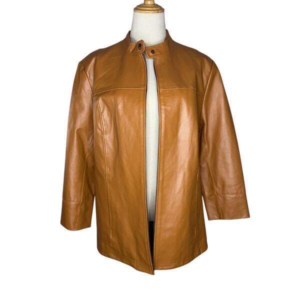 Vintage Chadwicks of Boston 90's Camel Brown 100% Leather Size 16 Bomber Jacket - Picture 2 of 11